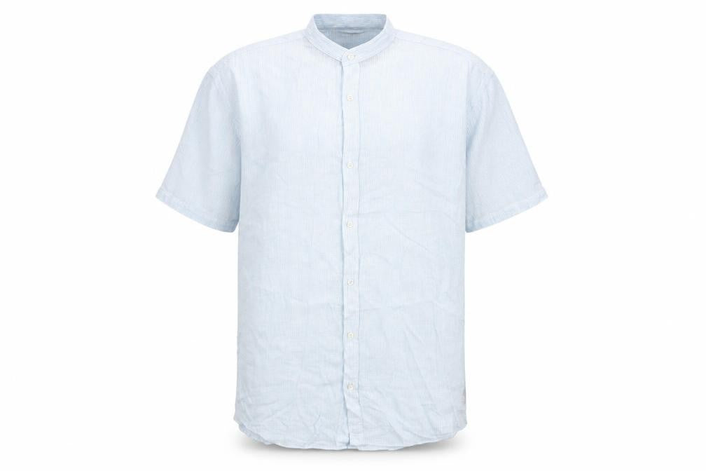 Avenue Mens Blue Striped Linen Button-Up Size 2XL Round Neck Button