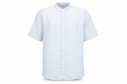 Avenue Mens Blue Striped Linen Button-Up Size 2XL Round Neck Button
