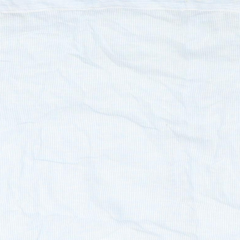 Avenue Mens Blue Striped Linen Button-Up Size 2XL Round Neck Button