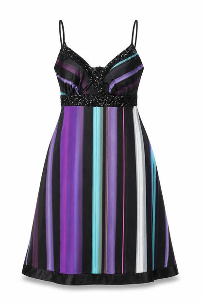 Julien Macdonald Womens Black Striped Polyester A-Line Size 10 V-Neck Zip