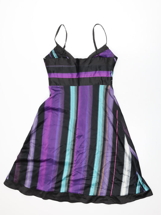 Julien Macdonald Womens Black Striped Polyester A-Line Size 10 V-Neck Zip