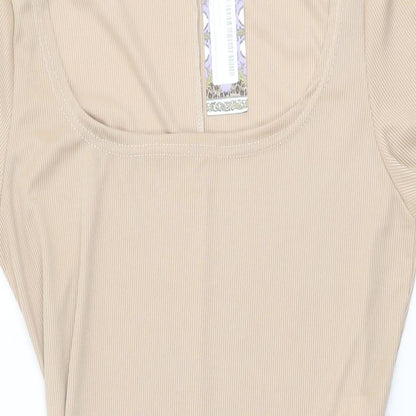 Boohoo Womens Beige Polyester Bodycon Size 14 Square Neck Tie