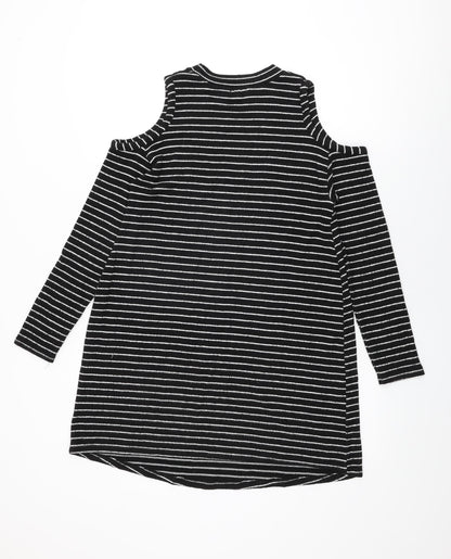 River Island Womens Black Striped Polyester Shift Size 6 Round Neck Pullover