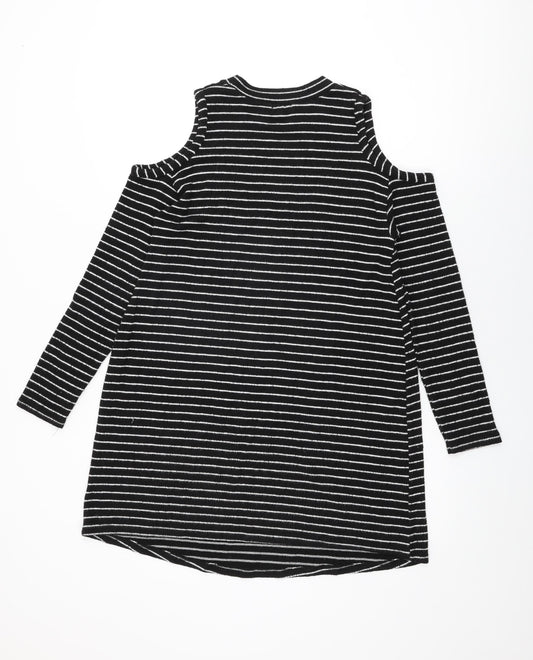 River Island Womens Black Striped Polyester Shift Size 6 Round Neck Pullover