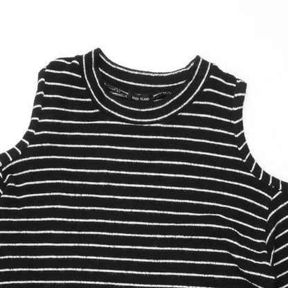 River Island Womens Black Striped Polyester Shift Size 6 Round Neck Pullover