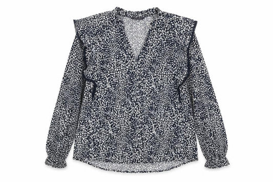 Marks & Spencer Womens Blue Animal Print Viscose Basic T-Shirt Size 16 V-Neck