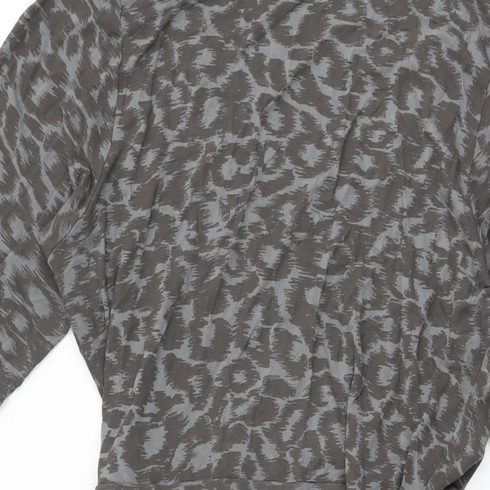 ELLE Womens Grey Animal Print Viscose Wrap Dress Size 16 V-Neck Tie