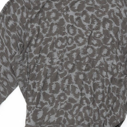 ELLE Womens Grey Animal Print Viscose Wrap Dress Size 16 V-Neck Tie