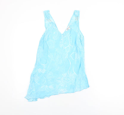 M&Co Womens Blue Floral Viscose Basic T-Shirt Size 14 V-Neck