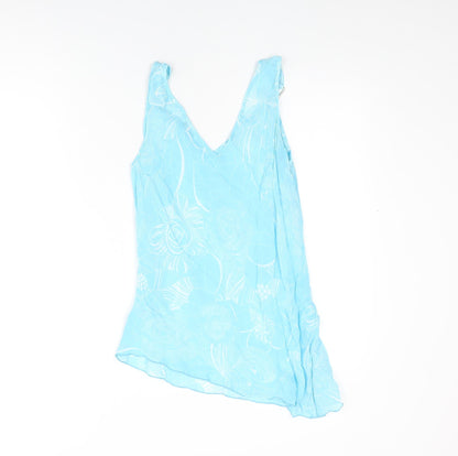 M&Co Womens Blue Floral Viscose Basic T-Shirt Size 14 V-Neck