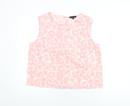 New Look Womens Pink Floral Polyester Basic T-Shirt Size 16 Round Neck