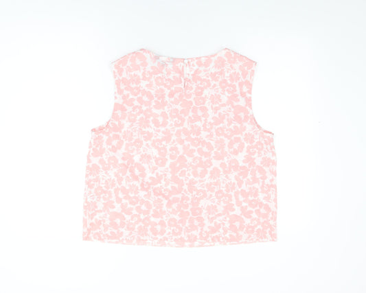 New Look Womens Pink Floral Polyester Basic T-Shirt Size 16 Round Neck