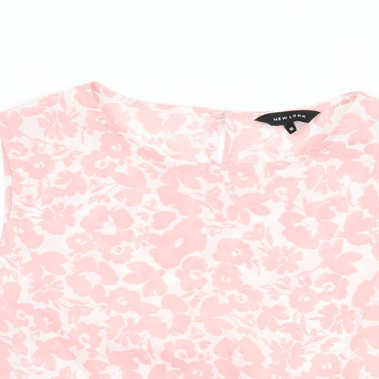 New Look Womens Pink Floral Polyester Basic T-Shirt Size 16 Round Neck