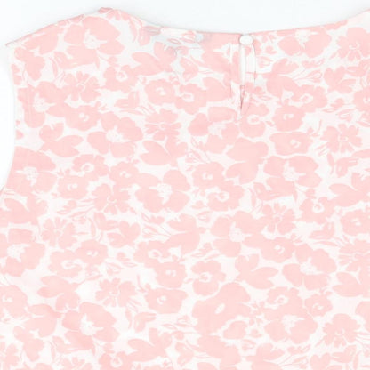 New Look Womens Pink Floral Polyester Basic T-Shirt Size 16 Round Neck