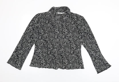 M&Co Womens Black Geometric Polyester Basic Button-Up Size 14 Collared