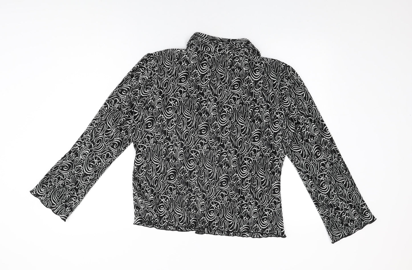 M&Co Womens Black Geometric Polyester Basic Button-Up Size 14 Collared