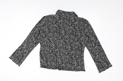 M&Co Womens Black Geometric Polyester Basic Button-Up Size 14 Collared