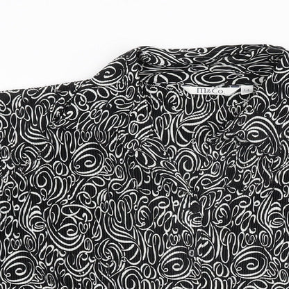 M&Co Womens Black Geometric Polyester Basic Button-Up Size 14 Collared