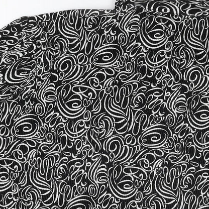 M&Co Womens Black Geometric Polyester Basic Button-Up Size 14 Collared