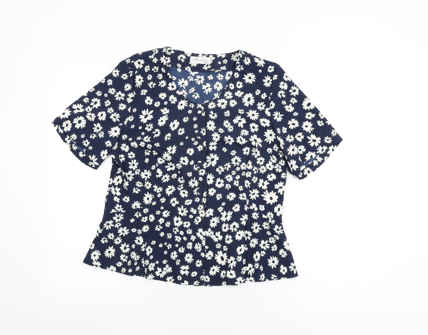 Womens UK Size 14 David Nieper Blue Basic Button-Up