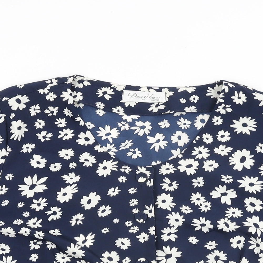 Womens UK Size 14 David Nieper Blue Basic Button-Up