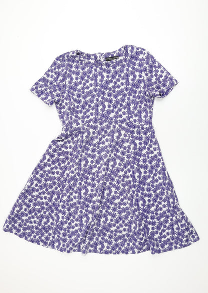 Dorothy Perkins Womens White Floral Polyester A-Line Size 14 Round Neck Button