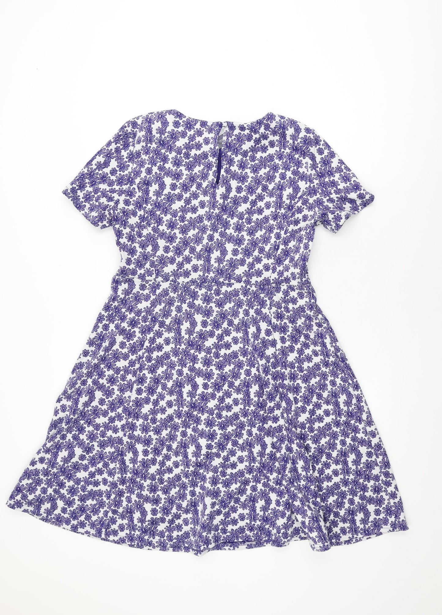 Dorothy Perkins Womens White Floral Polyester A-Line Size 14 Round Neck Button