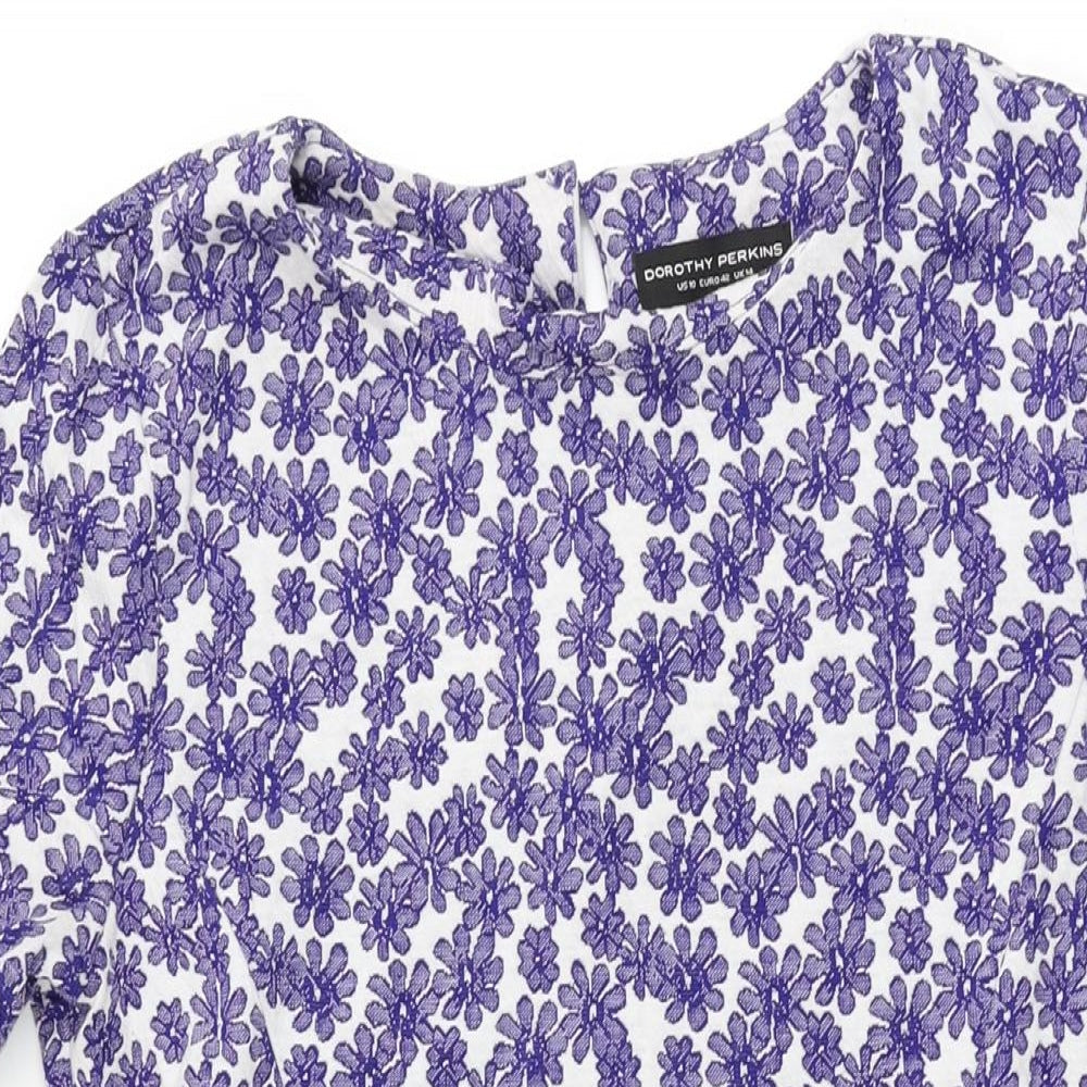 Dorothy Perkins Womens White Floral Polyester A-Line Size 14 Round Neck Button