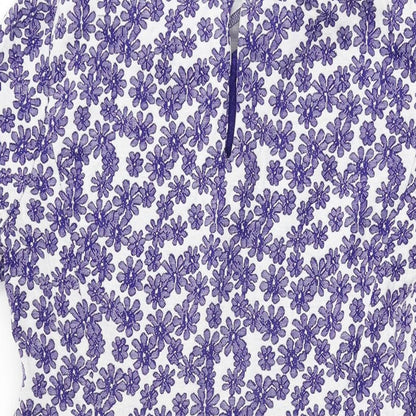 Dorothy Perkins Womens White Floral Polyester A-Line Size 14 Round Neck Button