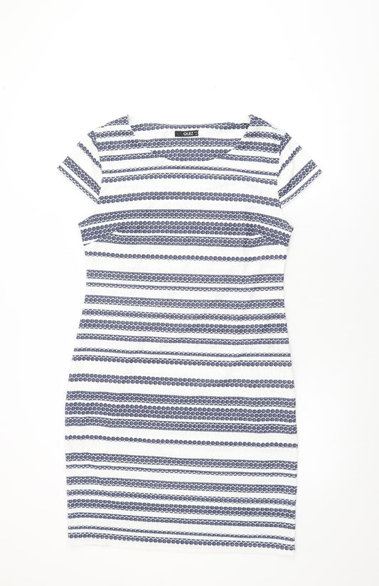 Quiz Womens White Striped Polyester Bodycon Size 12 Round Neck Zip
