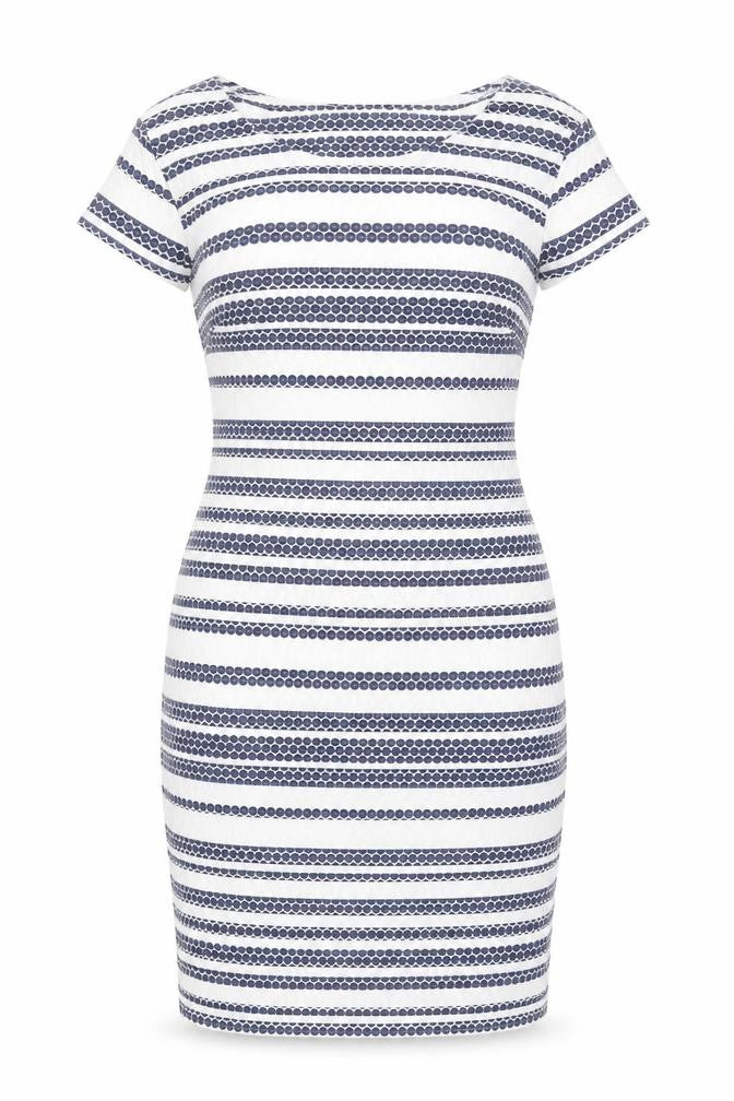 Quiz Womens White Striped Polyester Bodycon Size 12 Round Neck Zip