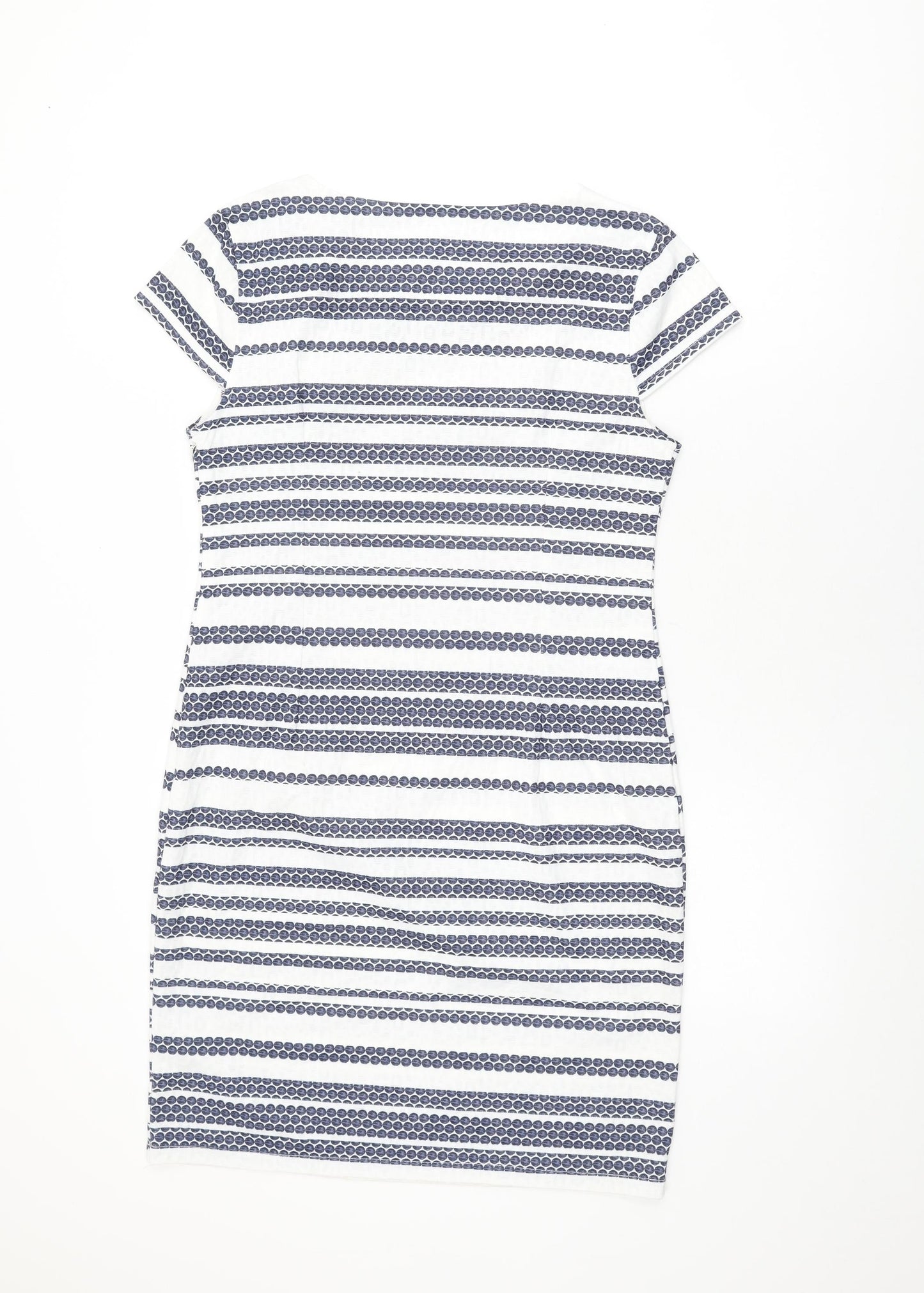 Quiz Womens White Striped Polyester Bodycon Size 12 Round Neck Zip