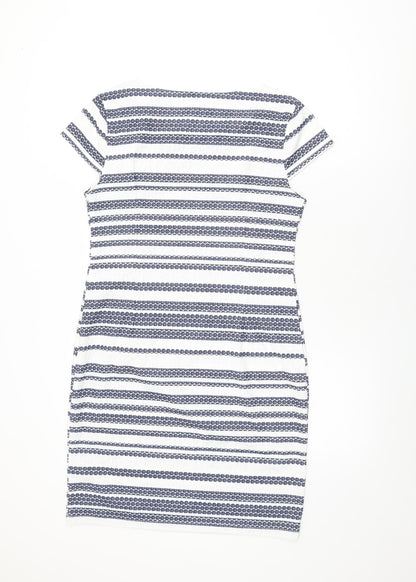 Quiz Womens White Striped Polyester Bodycon Size 12 Round Neck Zip