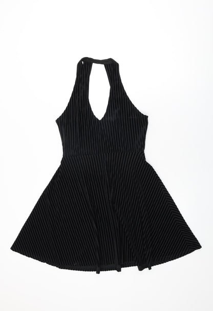 Pins & Needles Womens Black Striped Polyester Skater Dress Size XS V-Neck Pullover