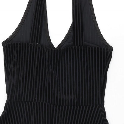 Pins & Needles Womens Black Striped Polyester Skater Dress Size XS V-Neck Pullover