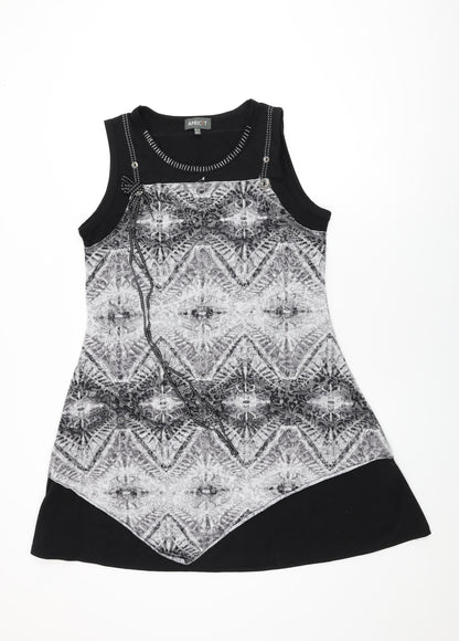 Apricot Womens Black Geometric Polyester Shift Size 14 Round Neck Pullover