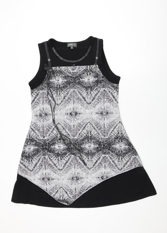 Apricot Womens Black Geometric Polyester Shift Size 14 Round Neck Pullover