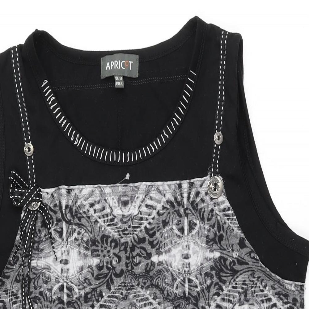 Apricot Womens Black Geometric Polyester Shift Size 14 Round Neck Pullover