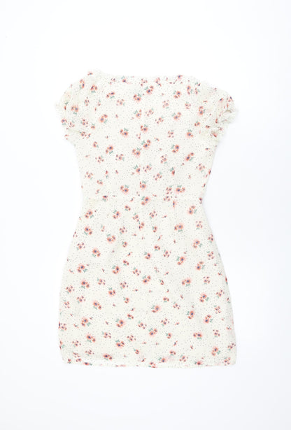 Nasty Gal Womens Ivory Floral Polyester Mini Size 8 V-Neck Zip