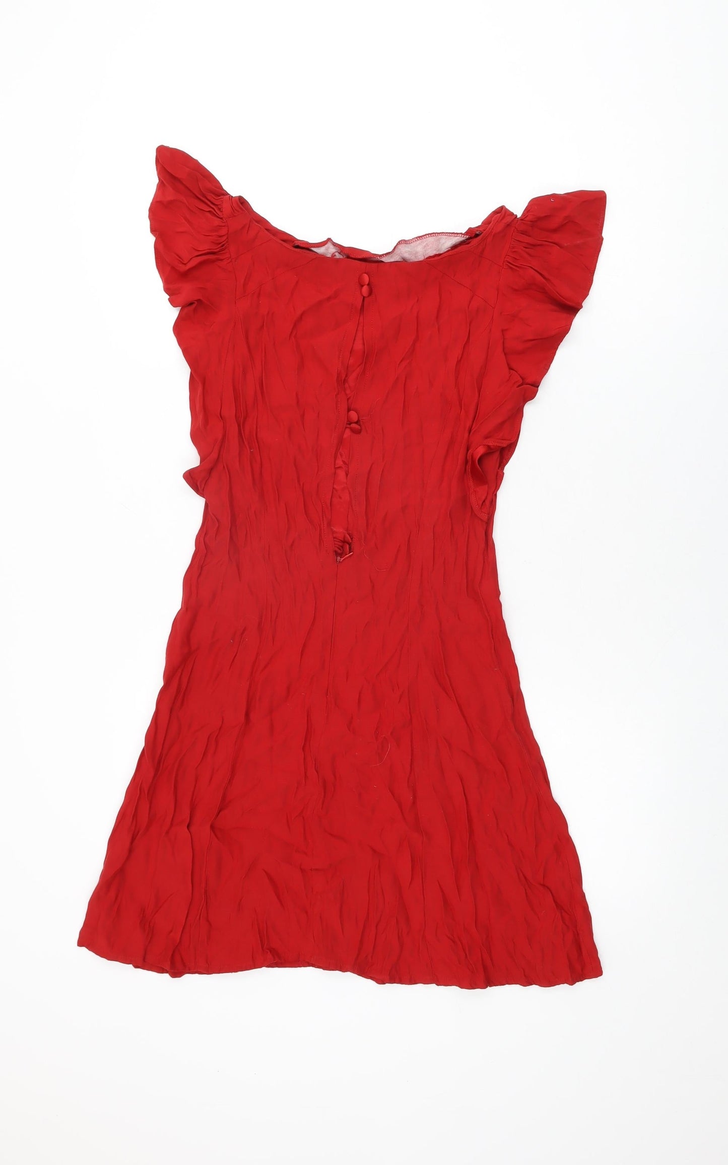 topshop- Womens Red Viscose Shift Size 10 Round Neck Button