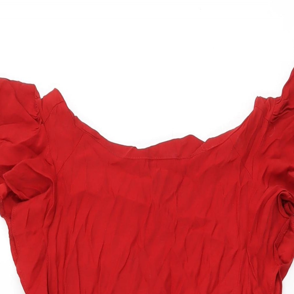 topshop- Womens Red Viscose Shift Size 10 Round Neck Button