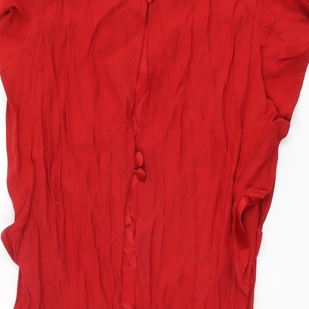 topshop- Womens Red Viscose Shift Size 10 Round Neck Button
