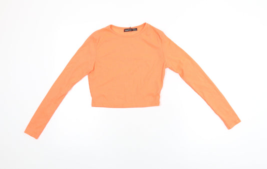 Boohoo Womens Orange Polyester Cropped T-Shirt Size 10 Round Neck