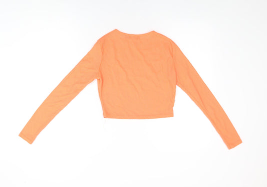Boohoo Womens Orange Polyester Cropped T-Shirt Size 10 Round Neck