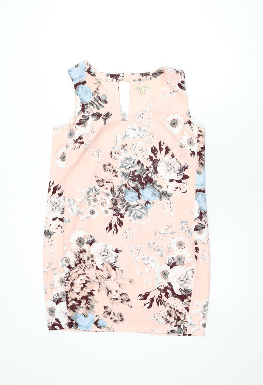 NEXT Womens Pink Floral Polyester Shift Size 12 V-Neck Zip