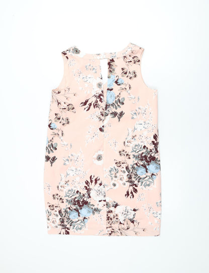 NEXT Womens Pink Floral Polyester Shift Size 12 V-Neck Zip