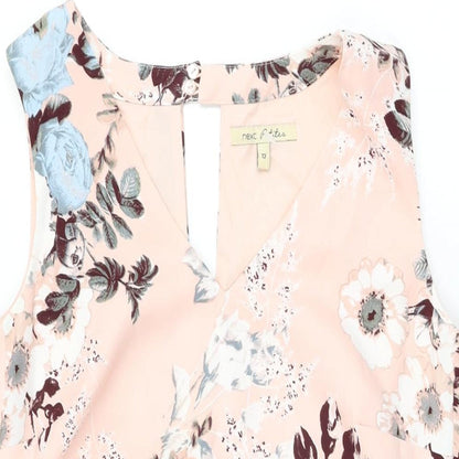 NEXT Womens Pink Floral Polyester Shift Size 12 V-Neck Zip