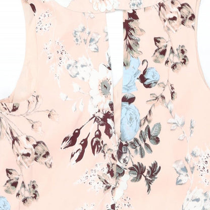 NEXT Womens Pink Floral Polyester Shift Size 12 V-Neck Zip