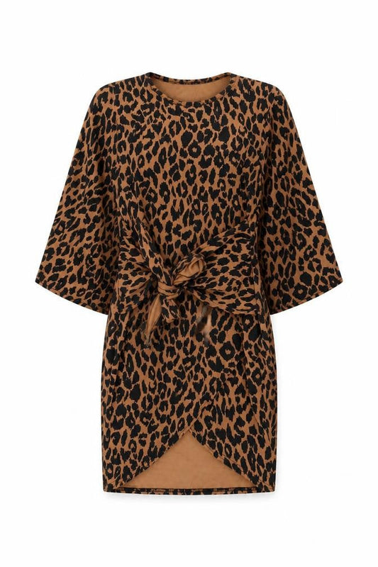 Boohoo Womens Brown Animal Print Polyester Bodycon Size 8 Round Neck Pullover