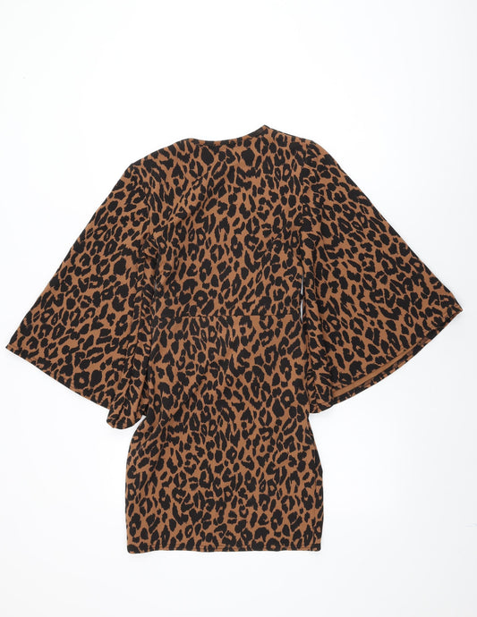 Boohoo Womens Brown Animal Print Polyester Bodycon Size 8 Round Neck Pullover